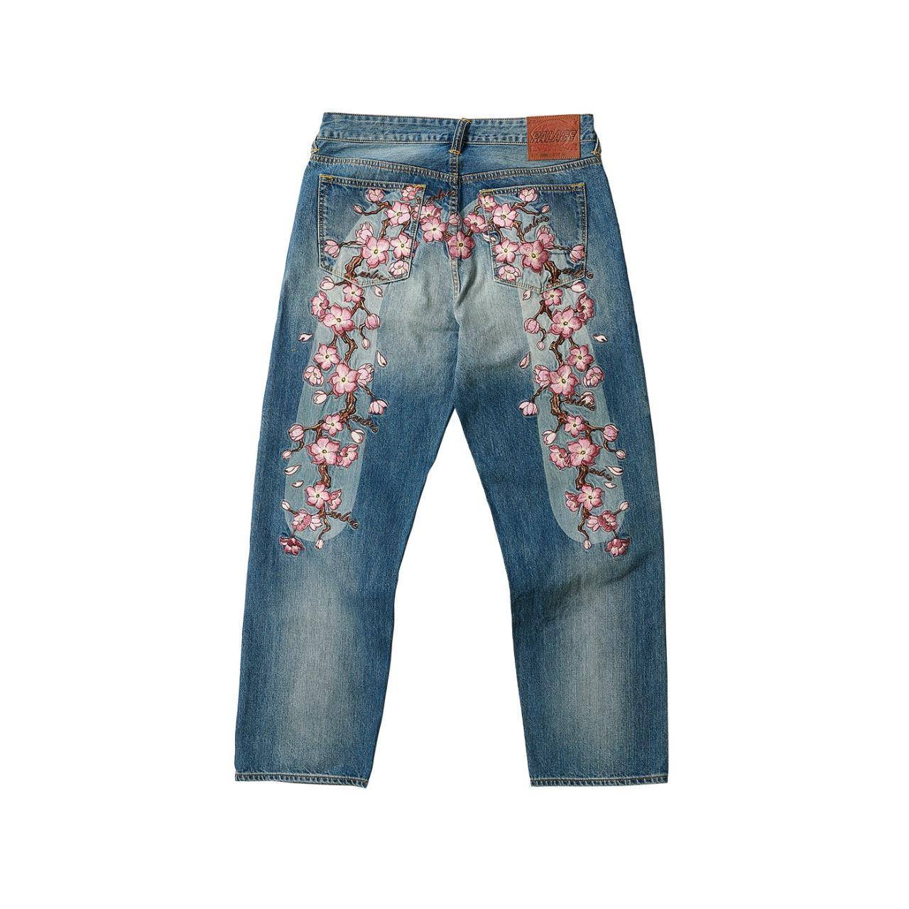 Cherry Blossom Embroidered Evisu-Style Denim